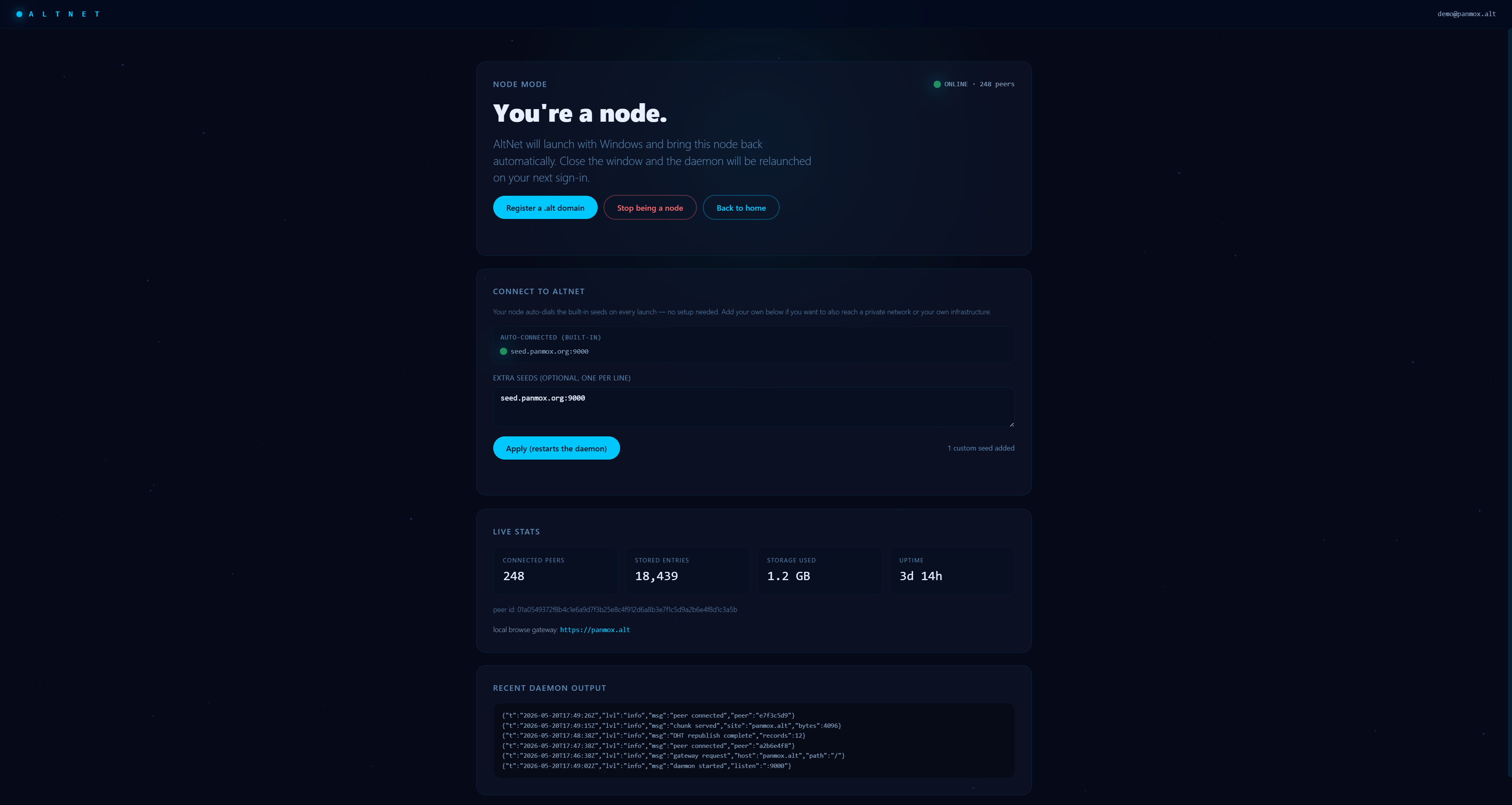 AltNet Studio — Node mode